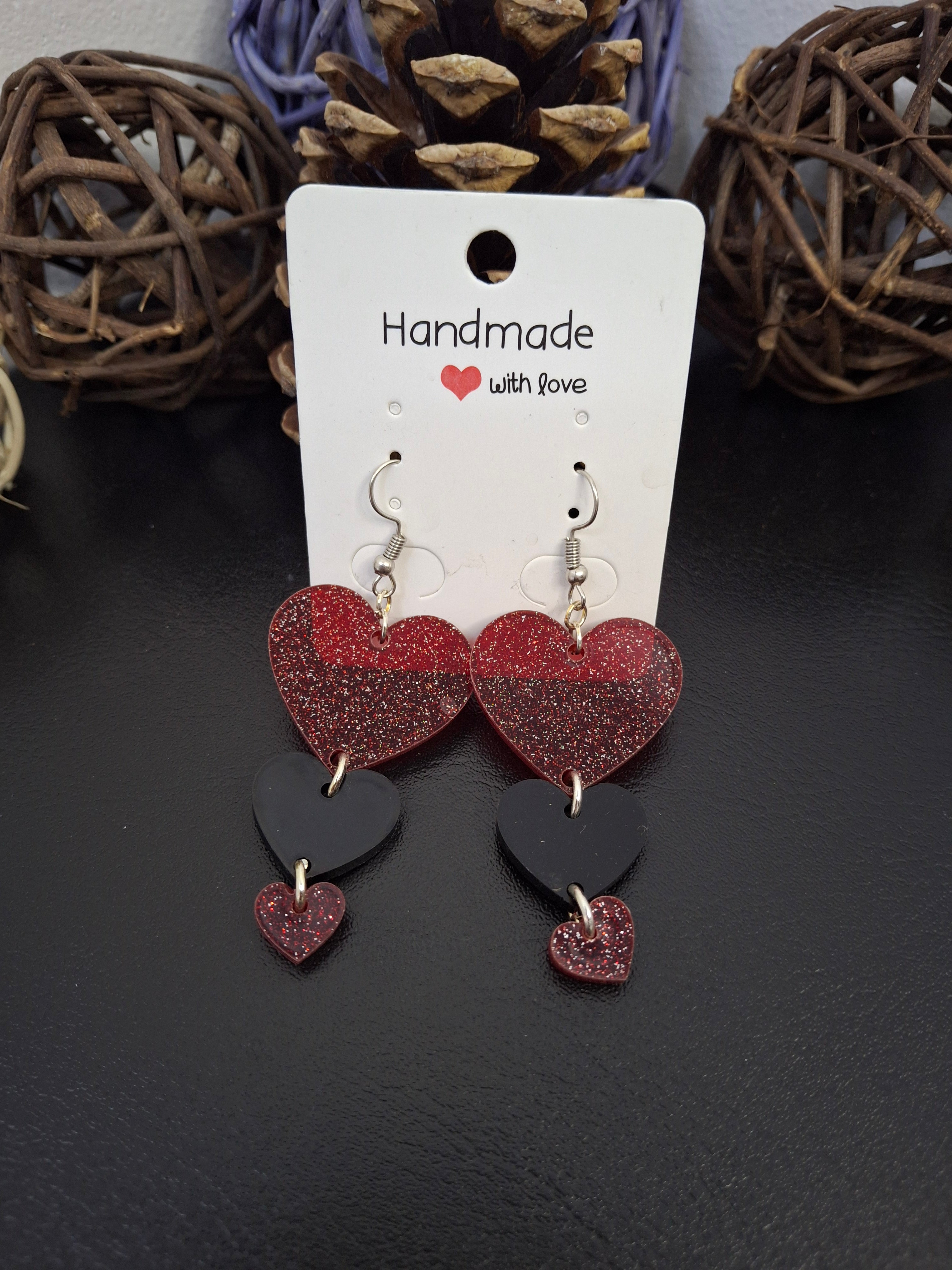 Boucles d'oreilles trio de cœurs